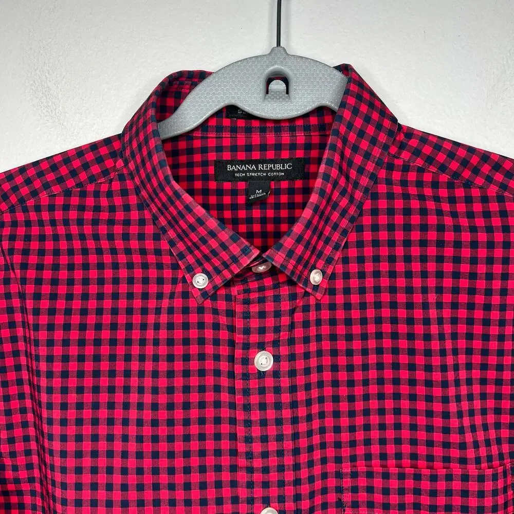 Banana Republic Slim Flex Fit Button Down Tech Stretch Cotton Mens M Check Plaid